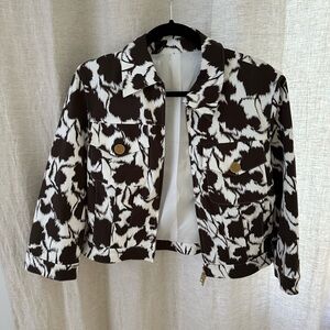 Celine Brown and White Print Cropped Jacket with Gold Buttons